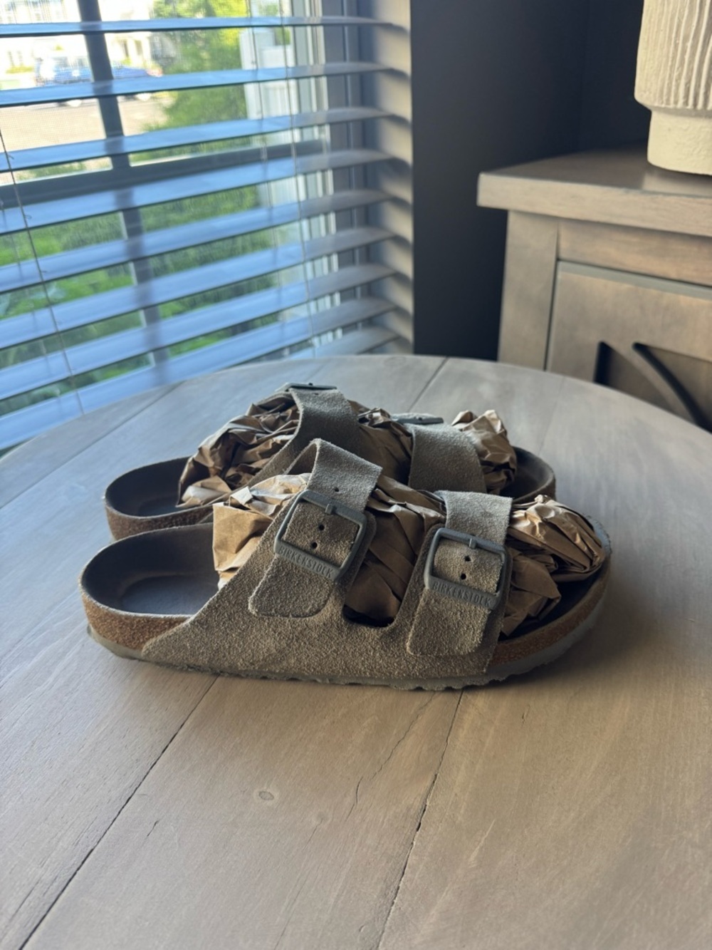 Birkenstock Kids Suede Double-Buckle Sandals in Taupe Gray - Picture 2 of 7